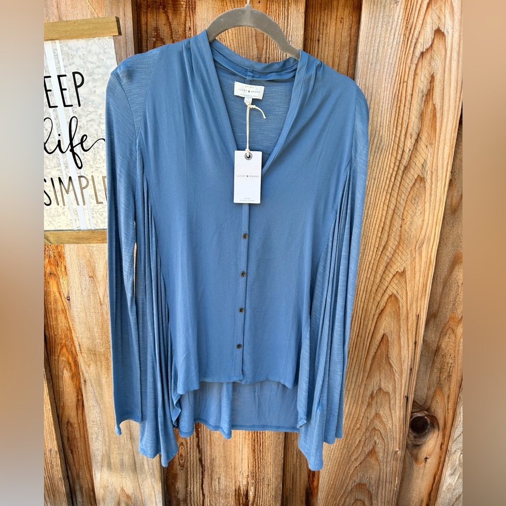 Lucky Brand Dusty Blue Button-Front Flowing Long-Sleeve Top